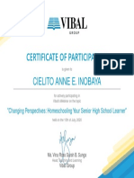 Certificate of Participation: Cielito Anne E. Inobaya