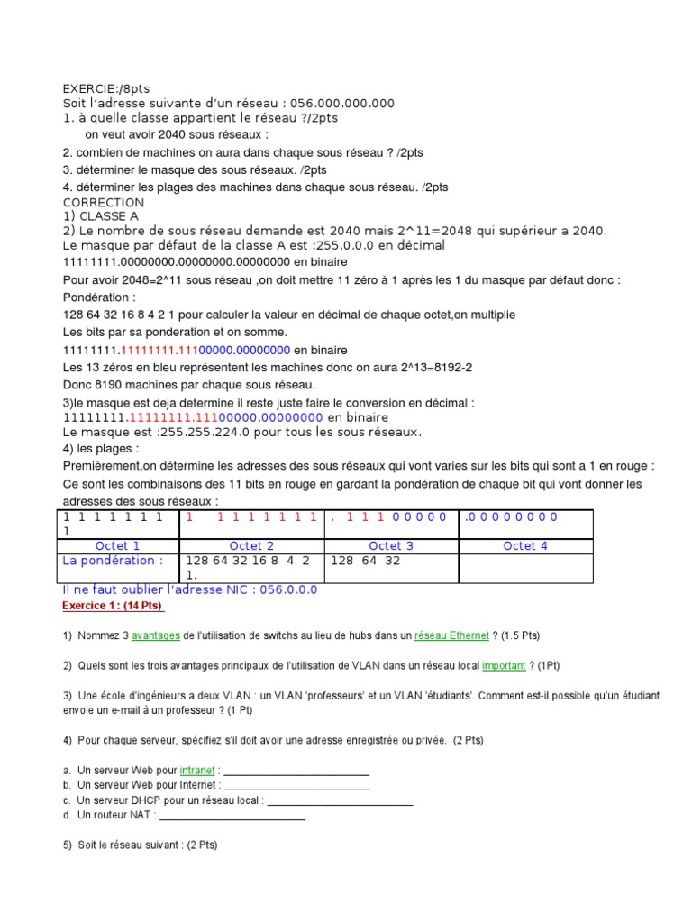 Calcul des sous-réseaux et masques IP | PDF | Adresse IP | Système de ...