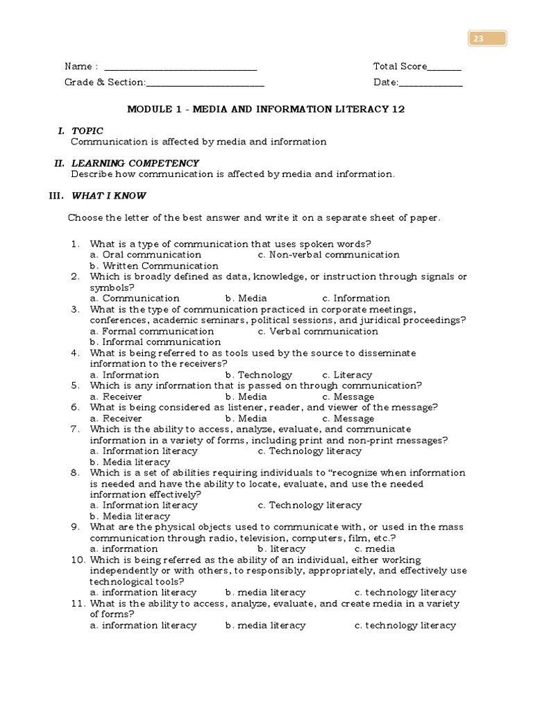 Media and Information Literacy Module 1 | PDF | Information Literacy ...