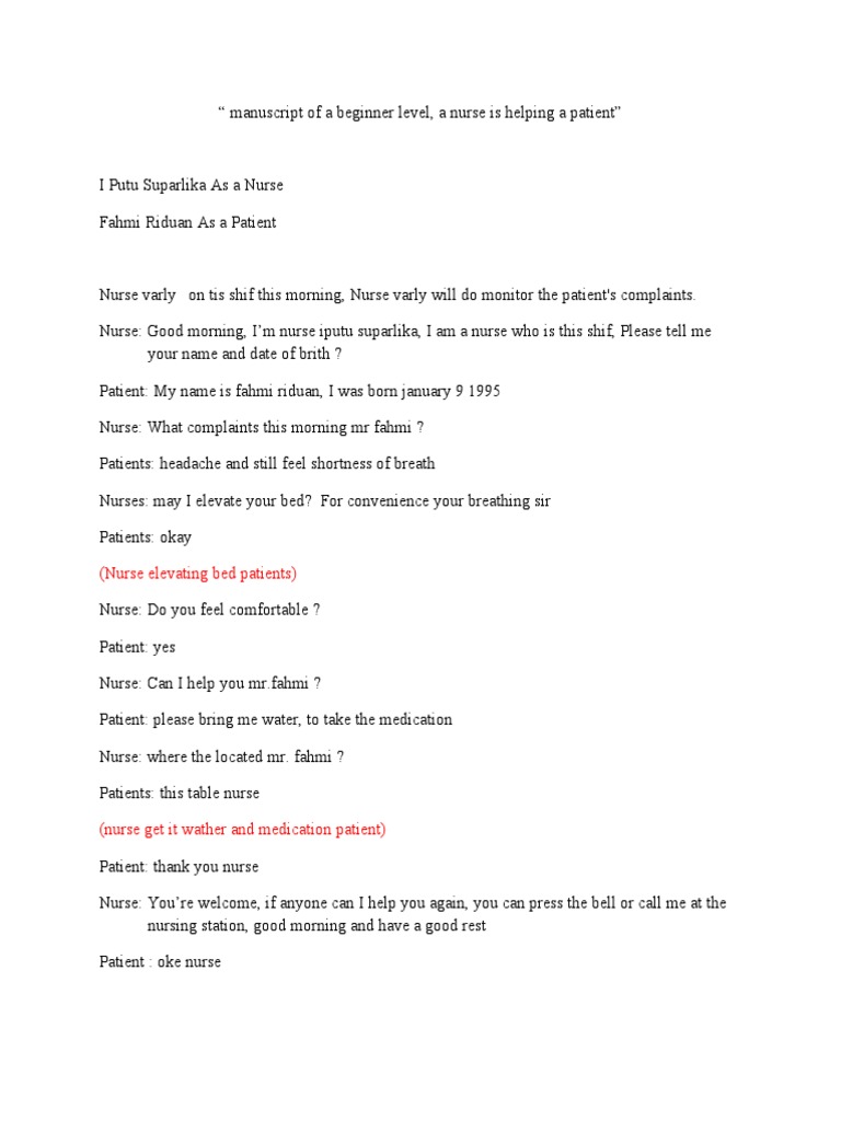 Nurse-Patient Interaction Script | PDF