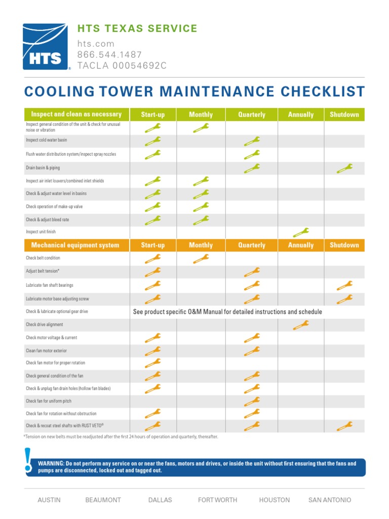 Cooling Tower Maintenance Checklist Hts Tex As Service PDF