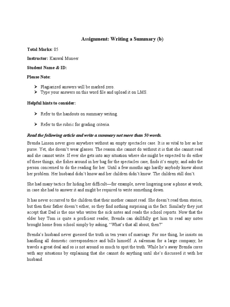 Summary Writing Assignment Guide | PDF | Career & Growth | Self-Improvement