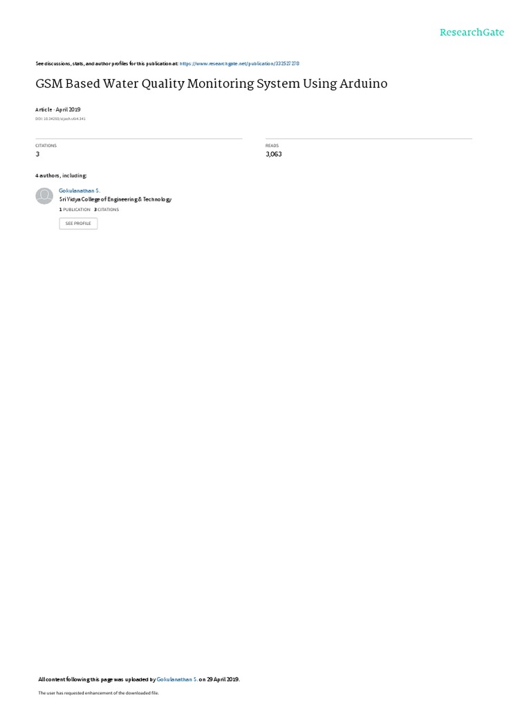 GSM Based Water Quality Monitoring System Using Arduino: April 2019 ...