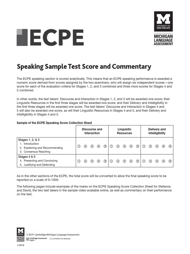 ECPE Speaking Sample Commentary PDF Fluency Speech