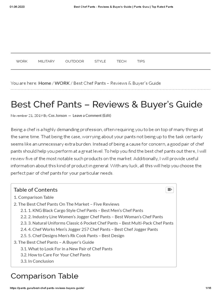 Best Chef Pants Reviews & Buyer's Guide Pants Guru Top Rated