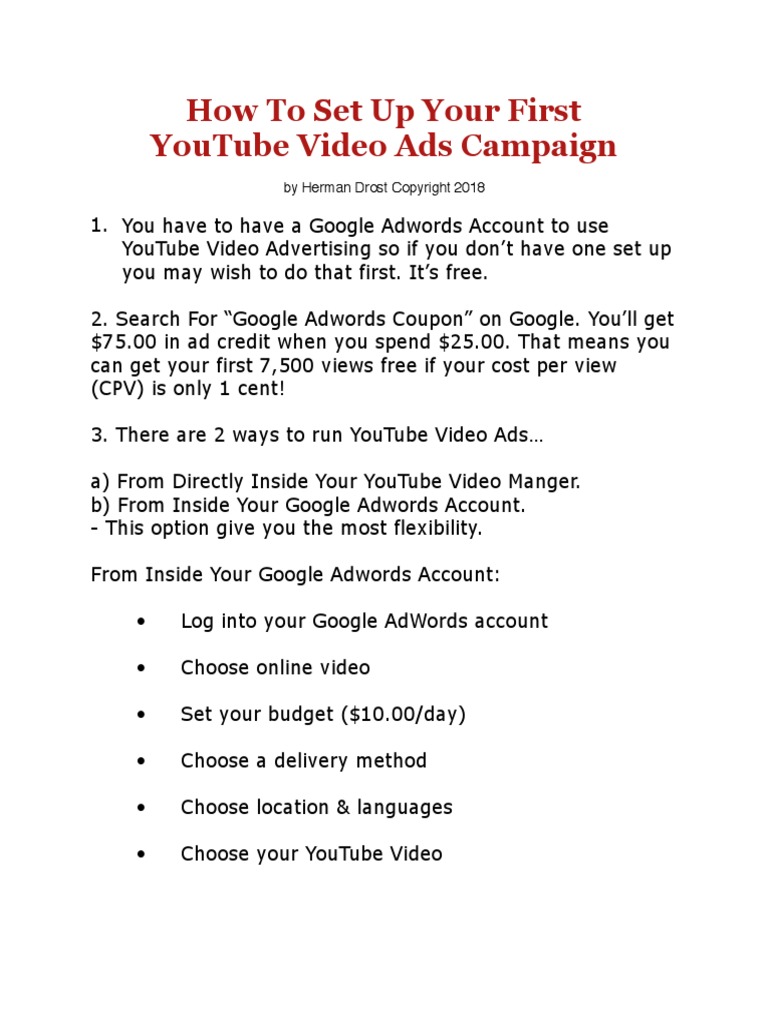 How To Set Up Your First Youtube Video Ads Campaign | PDF