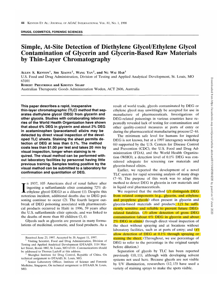 TLC Method For DEG Detection PDF Thin Layer Chromatography Glycerol