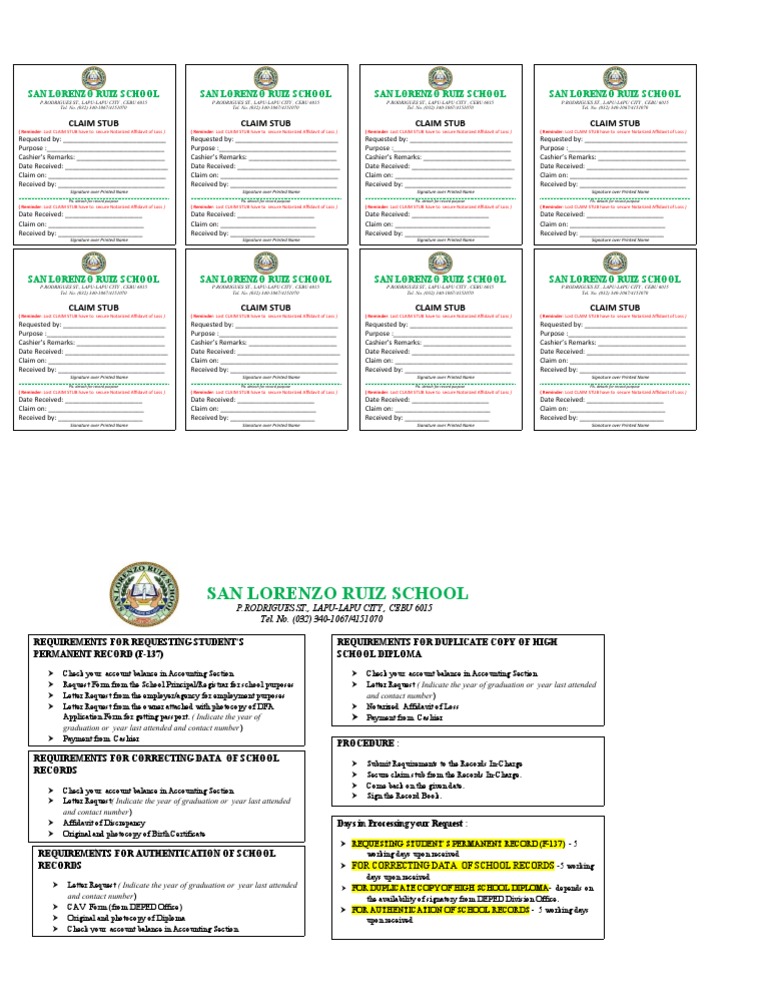 Claim Stub Template for School Records | PDF | Document | Government ...