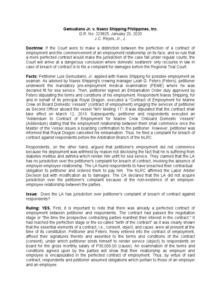 52 Gemudiano Jr V Naess Shipping Philippines Inc Docx Evidence Employment