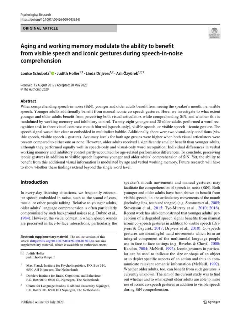 Aging and Working Memory Modulate The Ability To B | PDF | Gesture | Speech