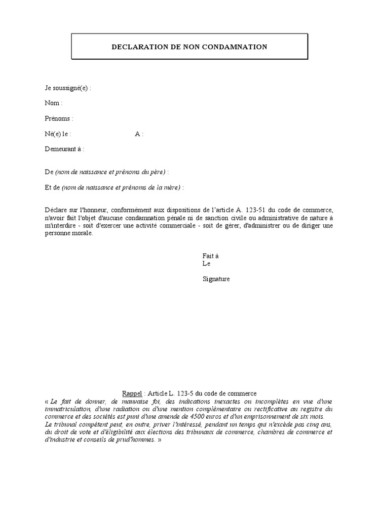 Déclaration de Non Condamnation | PDF