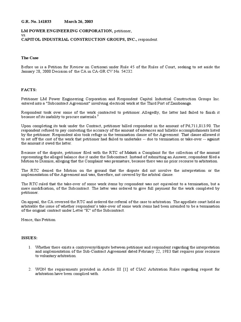 G.R. No. 141833 March 26, 2003 LM Power Engineering Corporation