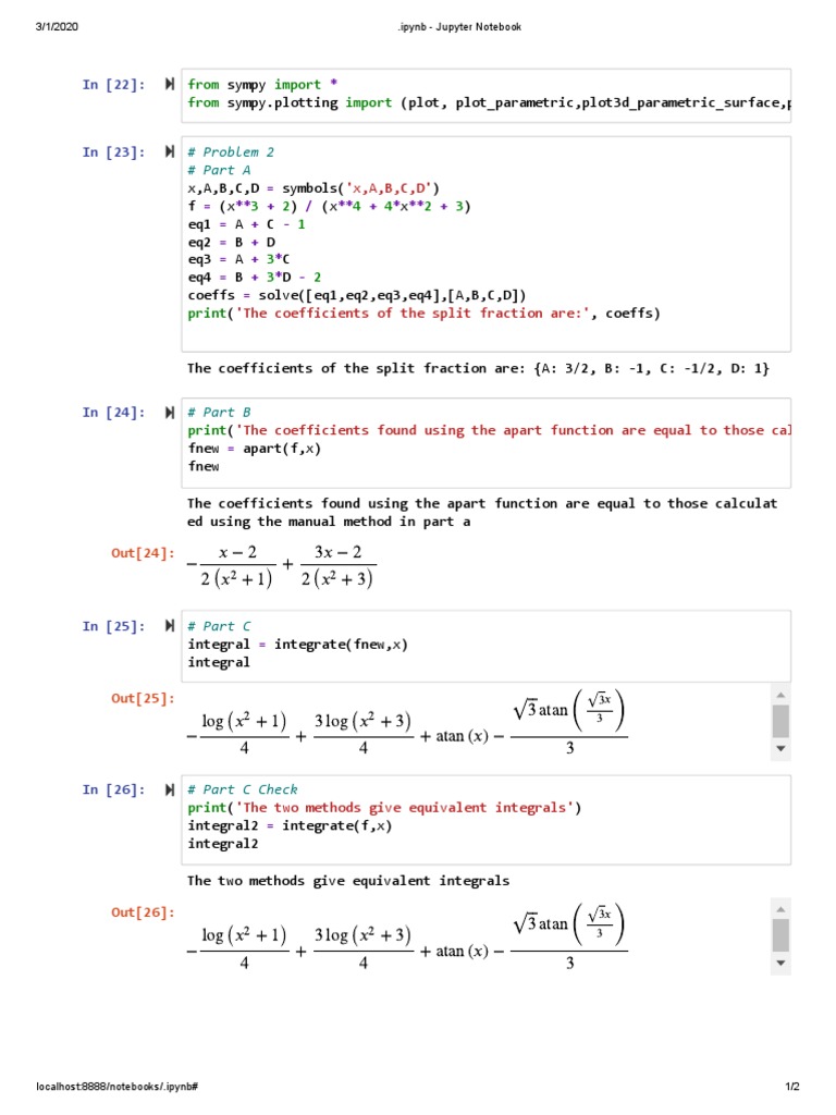 Jupyter Notebook: Fraction Splitting & Integration | PDF