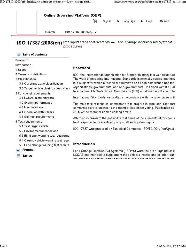 ISO 17387: Lane Change Aid Systems | PDF | International Organization ...