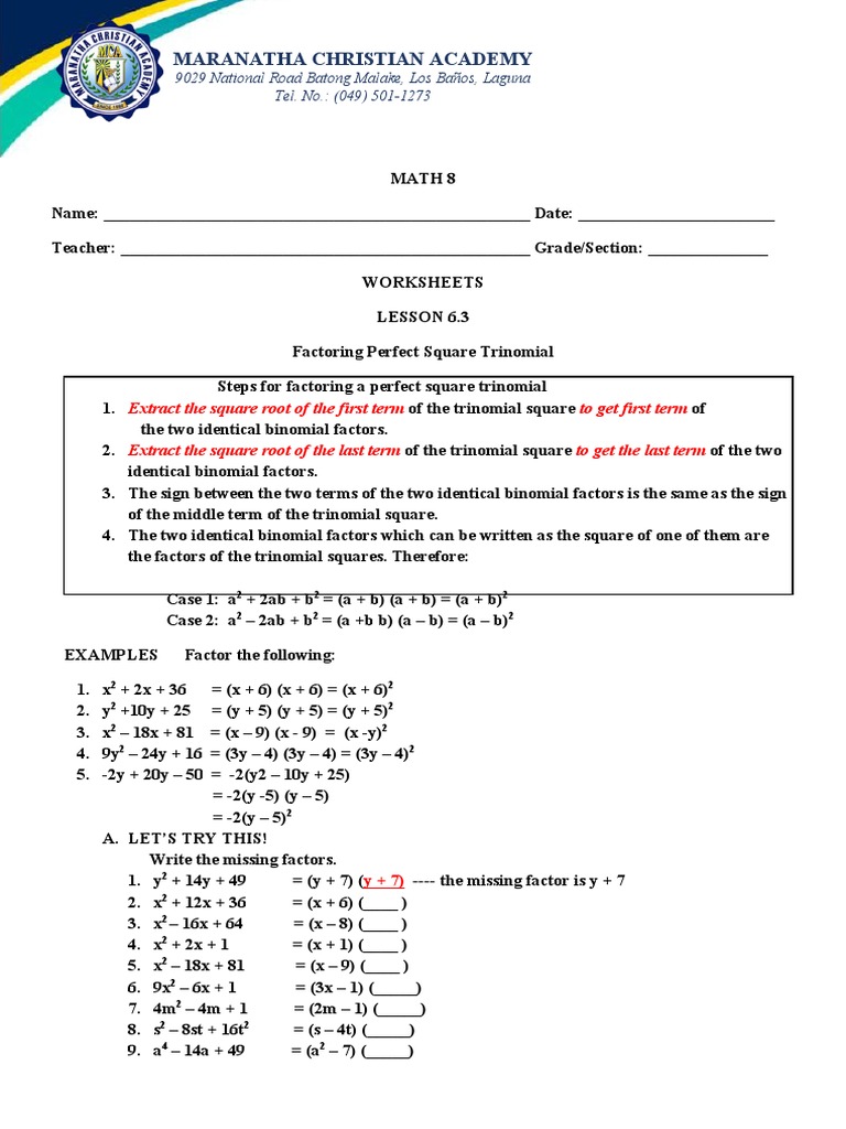 Lesson6.3 Activity Math8q1 | PDF | Teaching Mathematics | Science