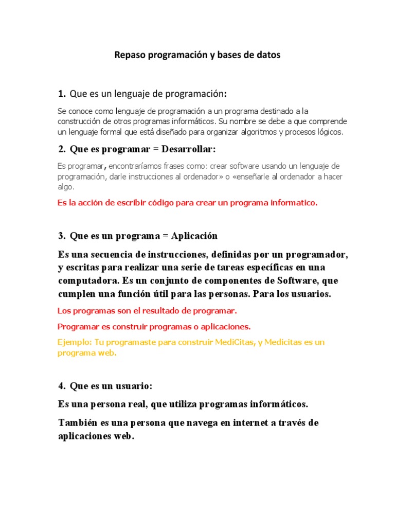 Repaso Programación y Bases de Datos | PDF | Programa de computadora ...