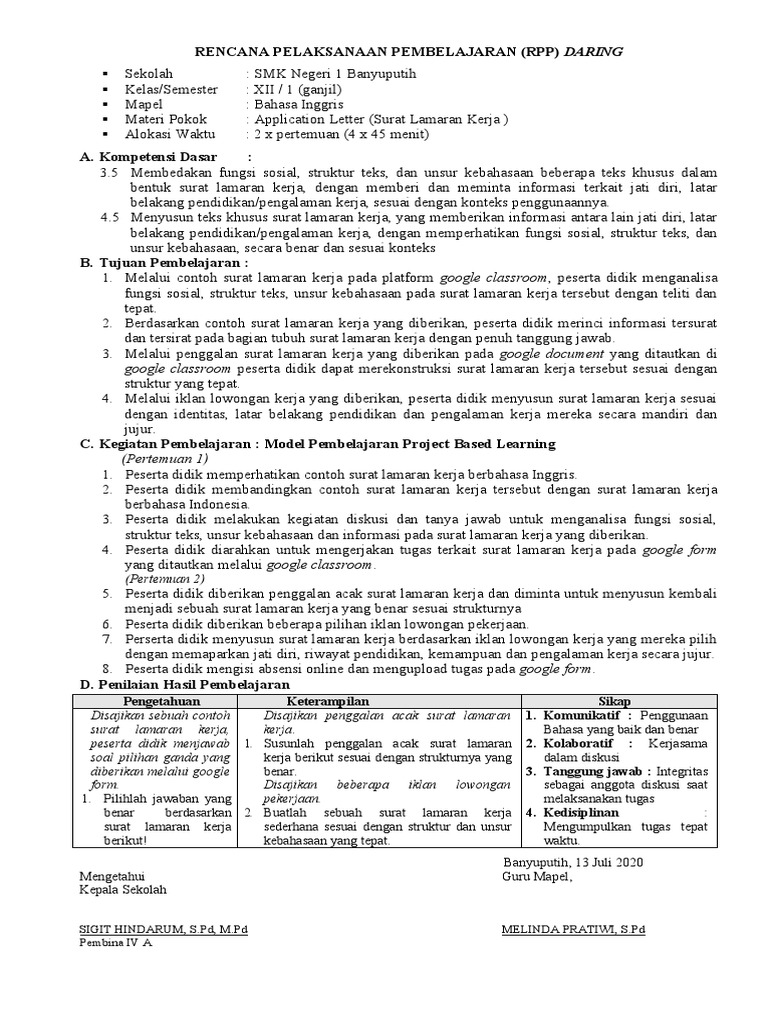 RPP Daring 12 SMT 1 (Application Letter) | PDF