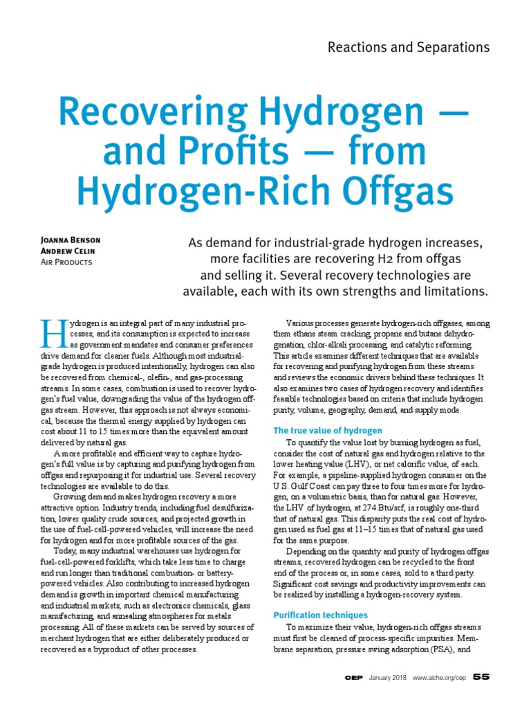 Hydrogen Recovery from Offgas Streams | PDF | Cracking (Chemistry ...