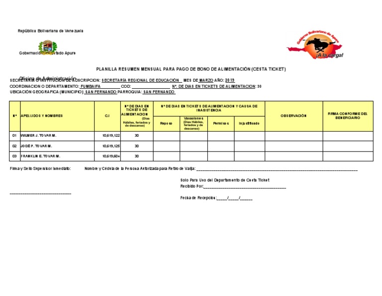 Formato de Cesta Ticket PDF
