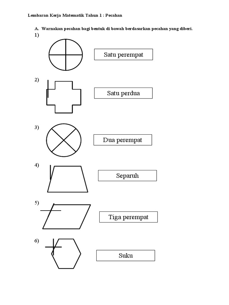 Lembaran Kerja Matematik Tahun 1 Pecahan Pdf