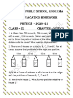 Pvss Dav Public School, Koderma Summer Vacation Homework PHYSICS - 2020 - 21 Class - Ix Chapter - Motion