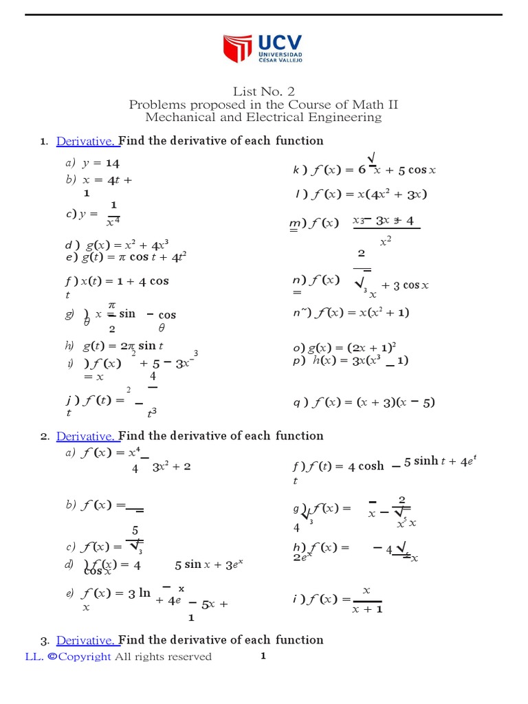 Ii Ing Mec Matematica Ii List 02 Functions And Mappings Special Functions