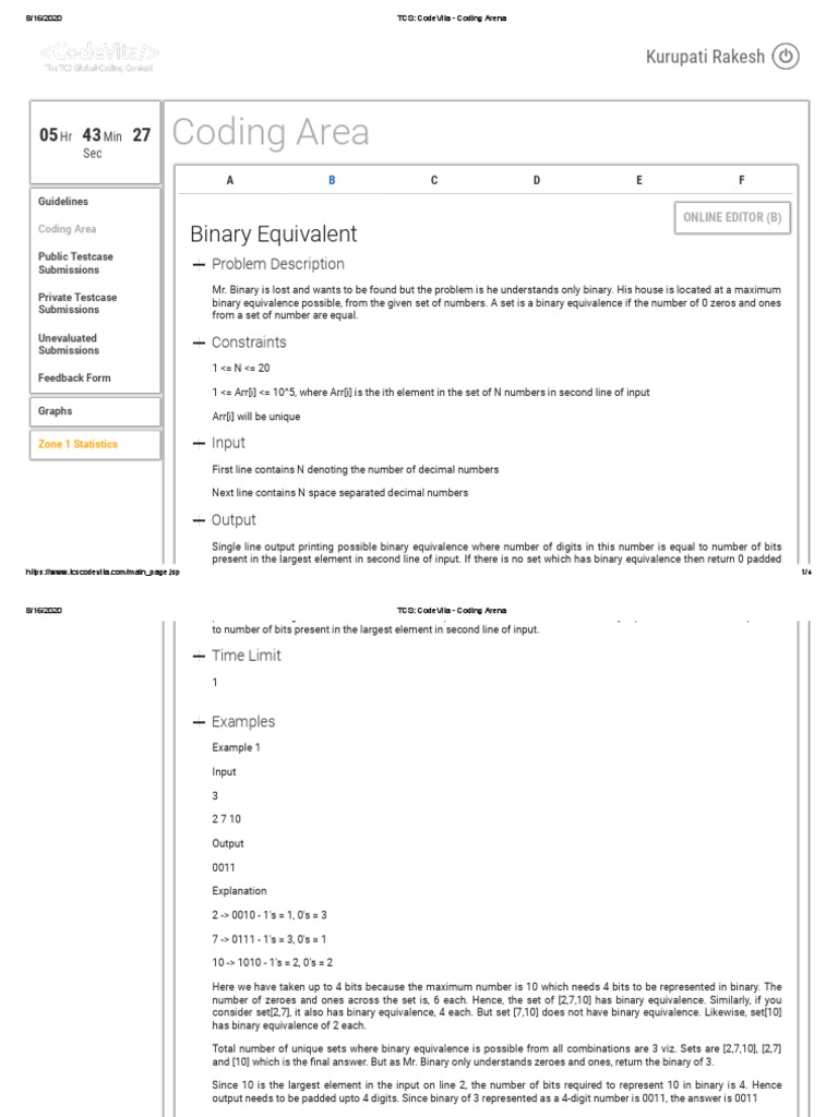TCS - CodeVita - Coding B | PDF | Numbers | Bit