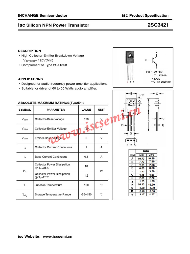 WWW - Iscsemi.cn: Isc 2SC3421 | PDF | Bipolar Junction Transistor ...
