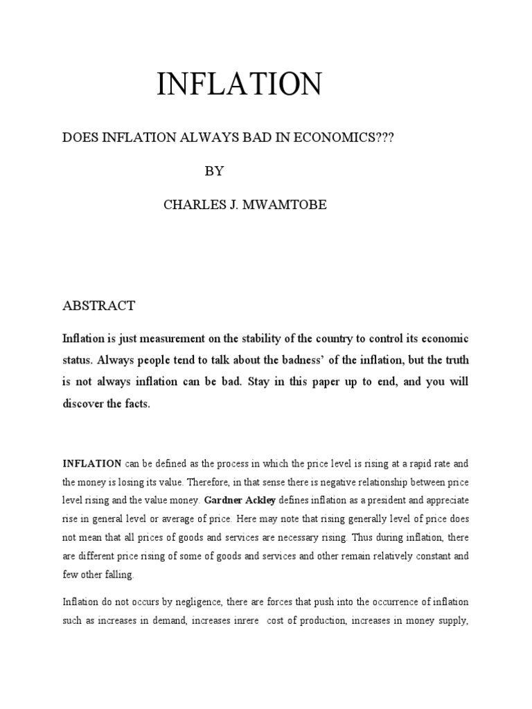 Inflation: Does Inflation Always Bad in Economics??? BY Charles J ...