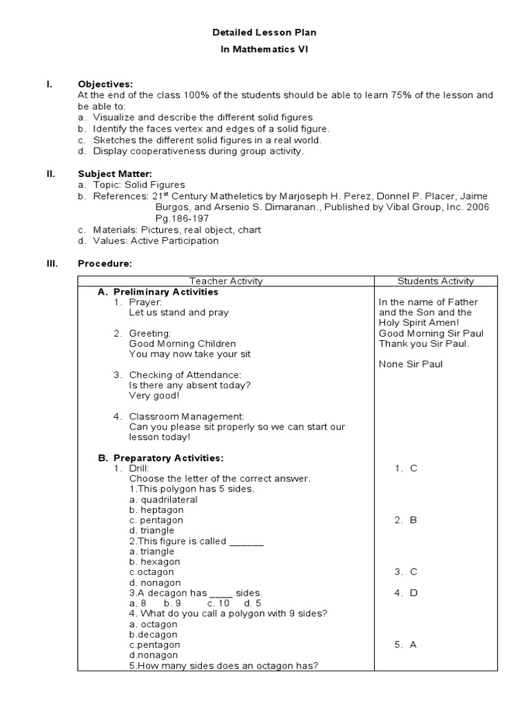 Grade 2 Math: Solid Figures Lesson Plan | PDF | Vertex (Geometry ...