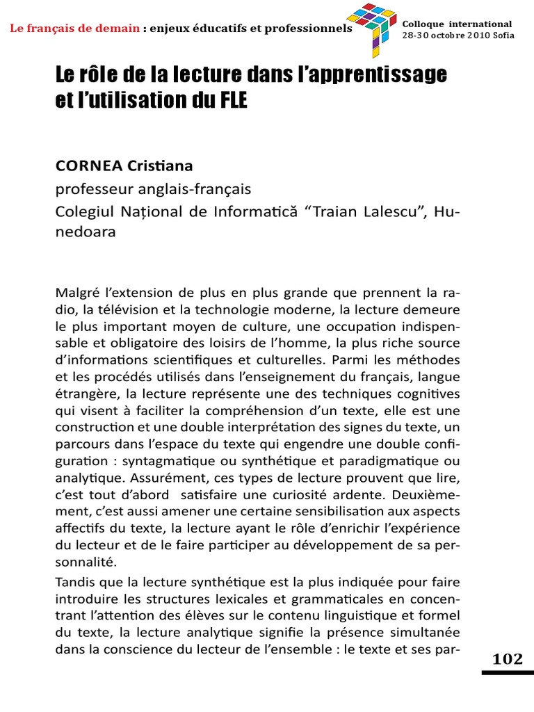Lecture et apprentissage du FLE | PDF | Langue française | la communication