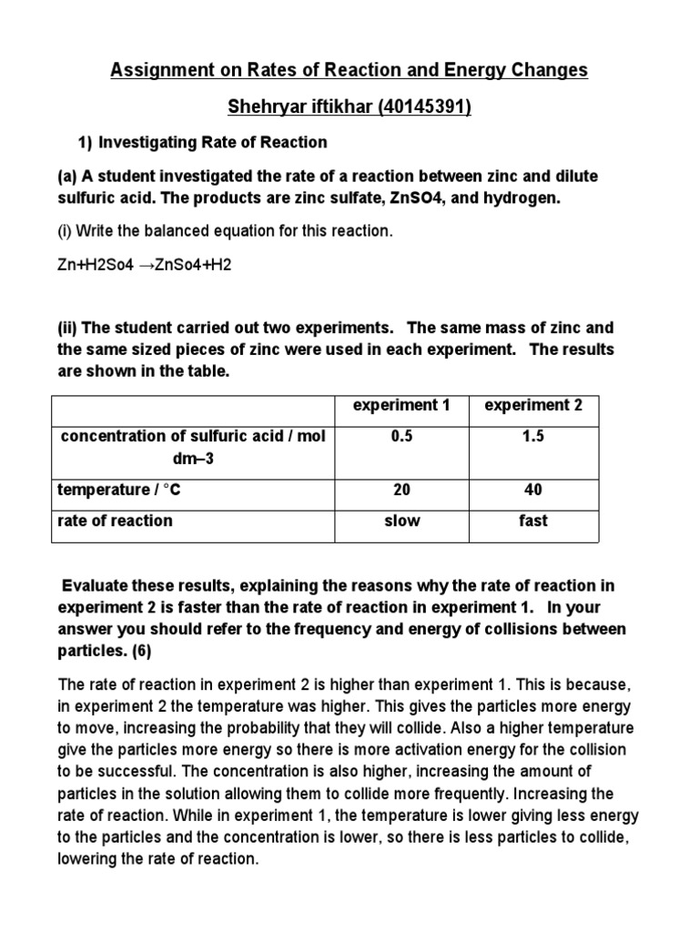 Rates of Reaction and Energy Changes Analysis | PDF | Reaction Rate ...