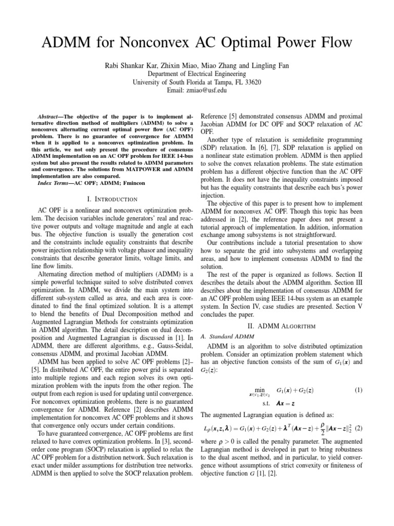 ADMM for Nonconvex AC OPF Solutions | PDF | Mathematical Optimization ...