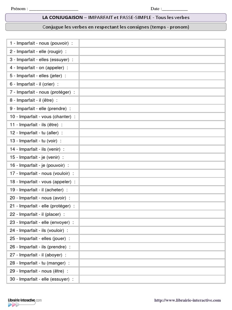 Imparfait Conjugation Etre 04 Imparfait Tous Les Verbes | PDF | Conjugaison | Verbe