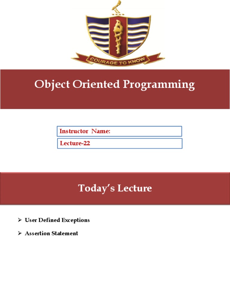 Object Oriented Programming Object Oriented Programming: Lecture-22 ...