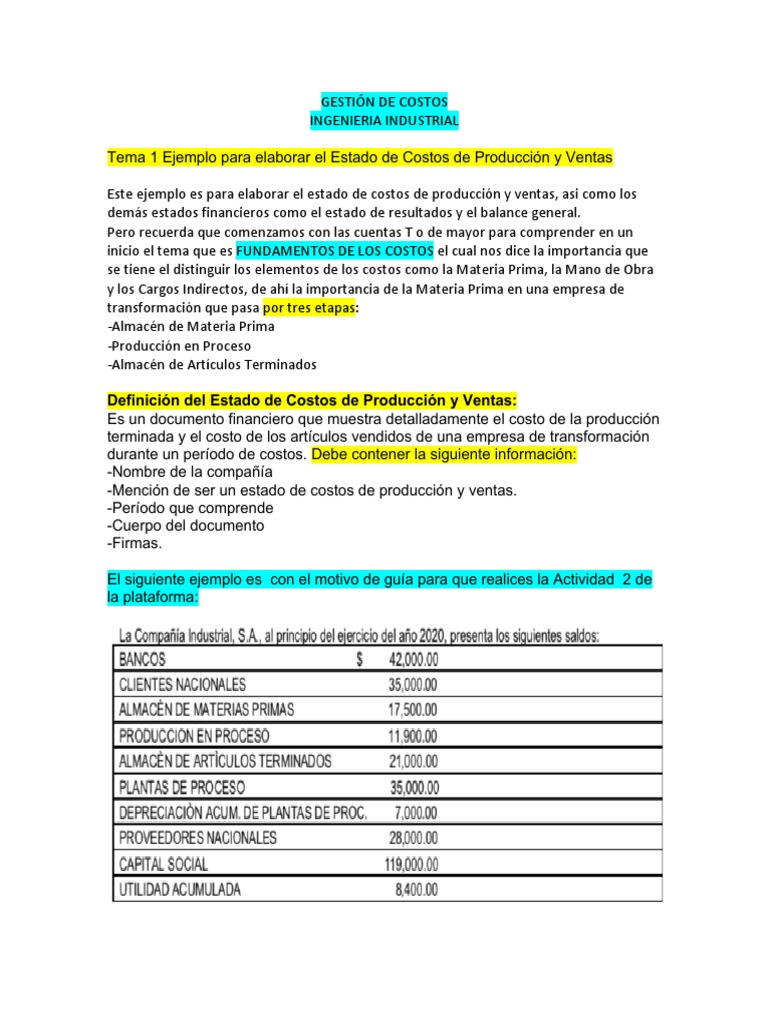 Estado de Costos de Producción y Ventas | PDF