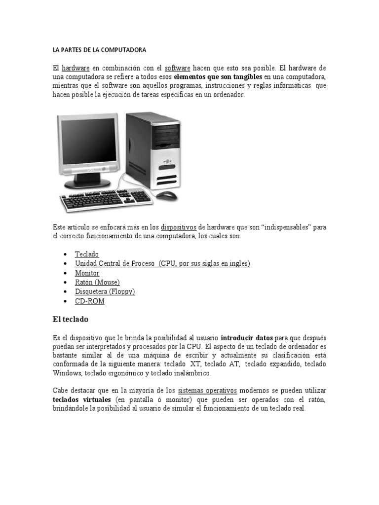 La Partes de La Computadora | PDF | Hardware de la computadora | Disco ...