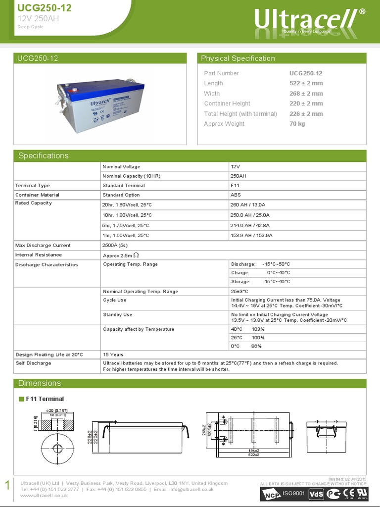 Batterie GEL Ultracell UCG250-12 12V 250AH