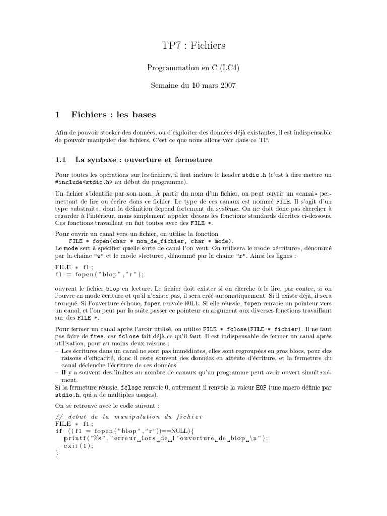 Manipulation de fichiers en C | PDF | Pointeur (programmation ...