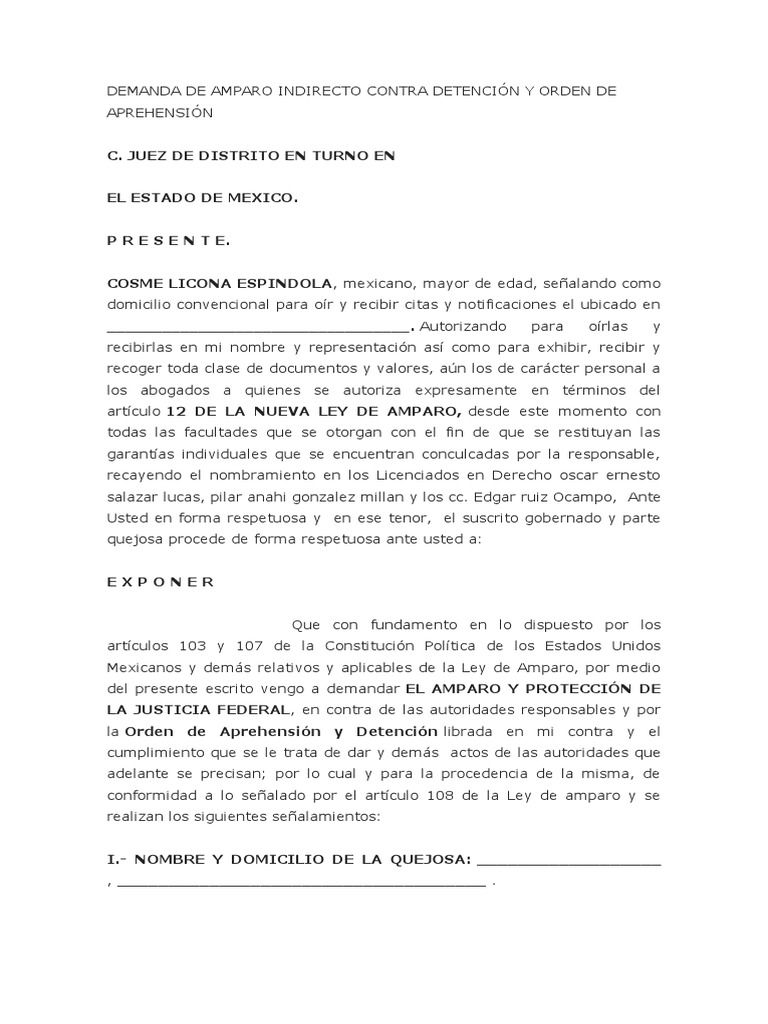 Amparo contra Orden de Aprehensión | PDF | Violación | Derecho ...