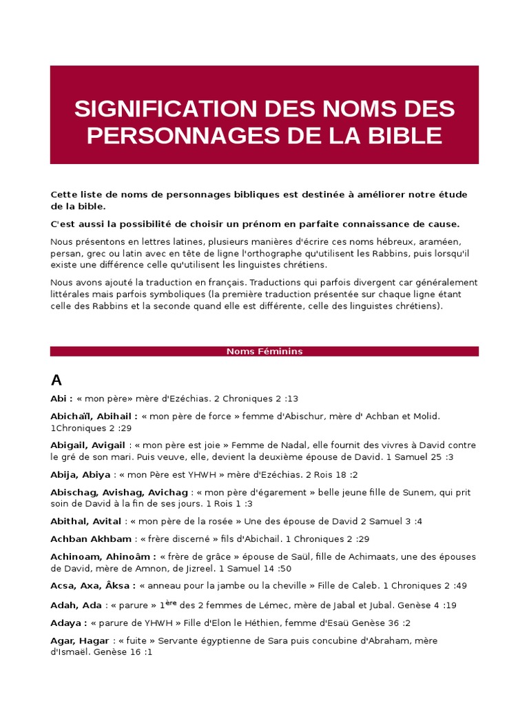 Noms Bibliques PDF | PDF | Livres des Rois | Livres de Samuel