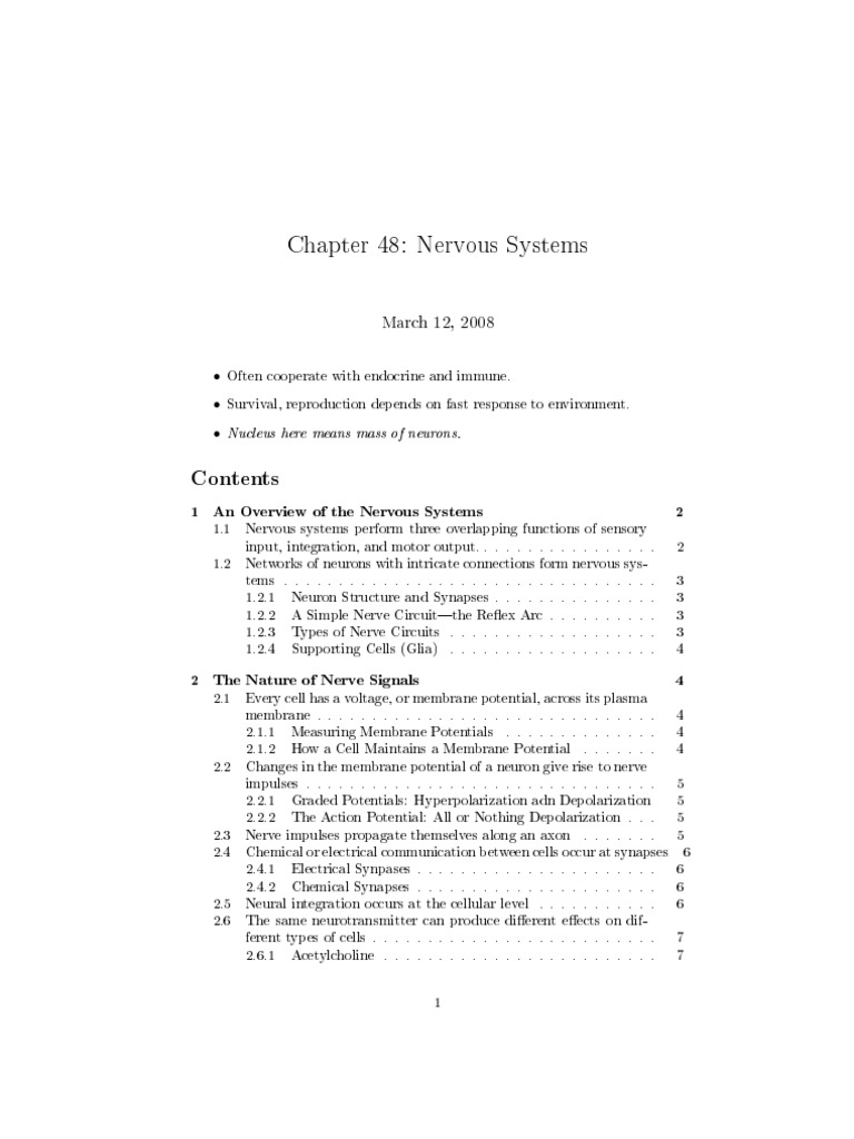 Overview of Nervous Systems Functions | PDF | Chemical Synapse | Action ...