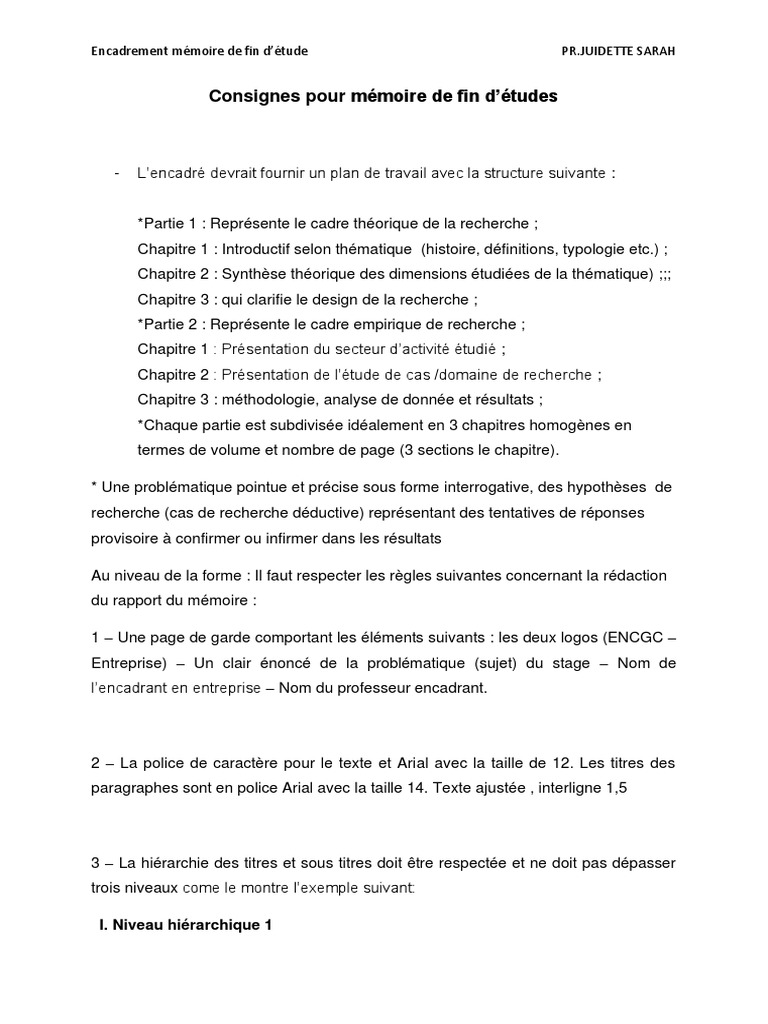 Consignes Memoire Pdf Science Science Et Technologie