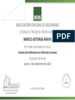 Certificado ACHS, Conduccion Defensiva en Vehiculos Livianos PDF