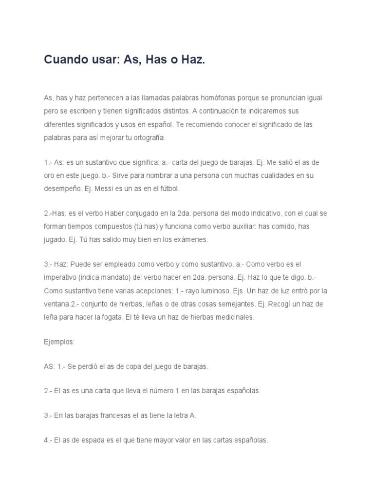 As, Has y Haz: Diferencias y usos | PDF | Verbo | Semiótica