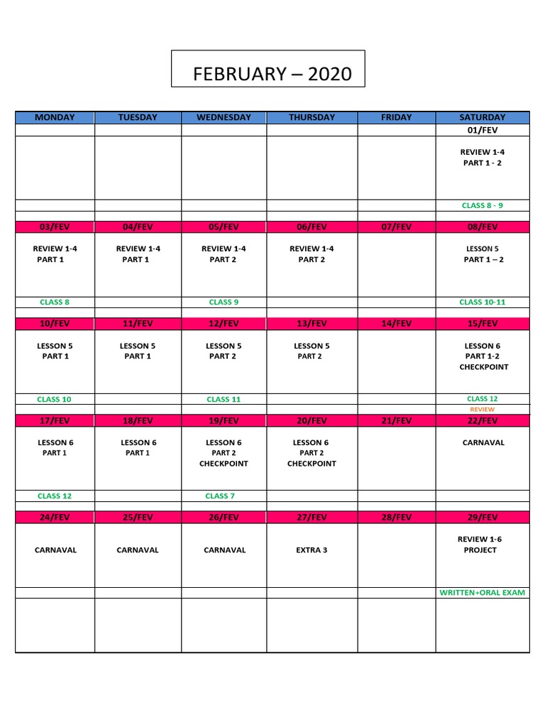 February 2020 Class Schedule | PDF
