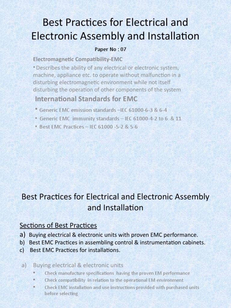 Best Practices For Electrical and Electronic Assembly and Installation