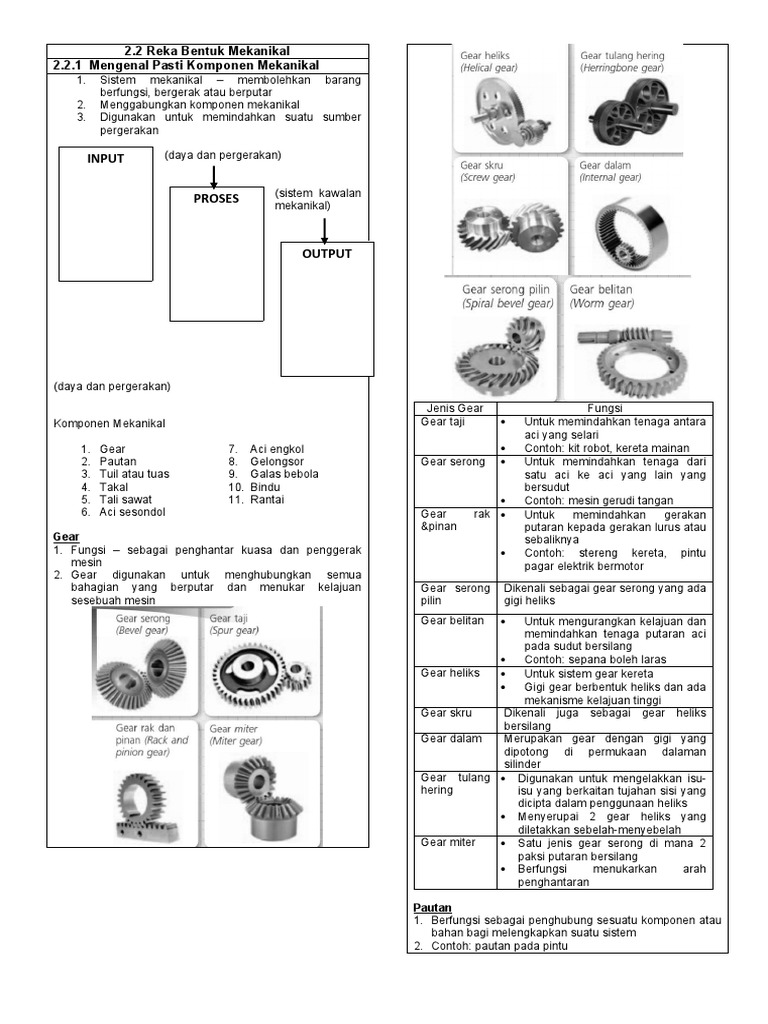 Nota Ringkas T2 Bab 2 2 Reka Bentuk Mekanikal Pdf