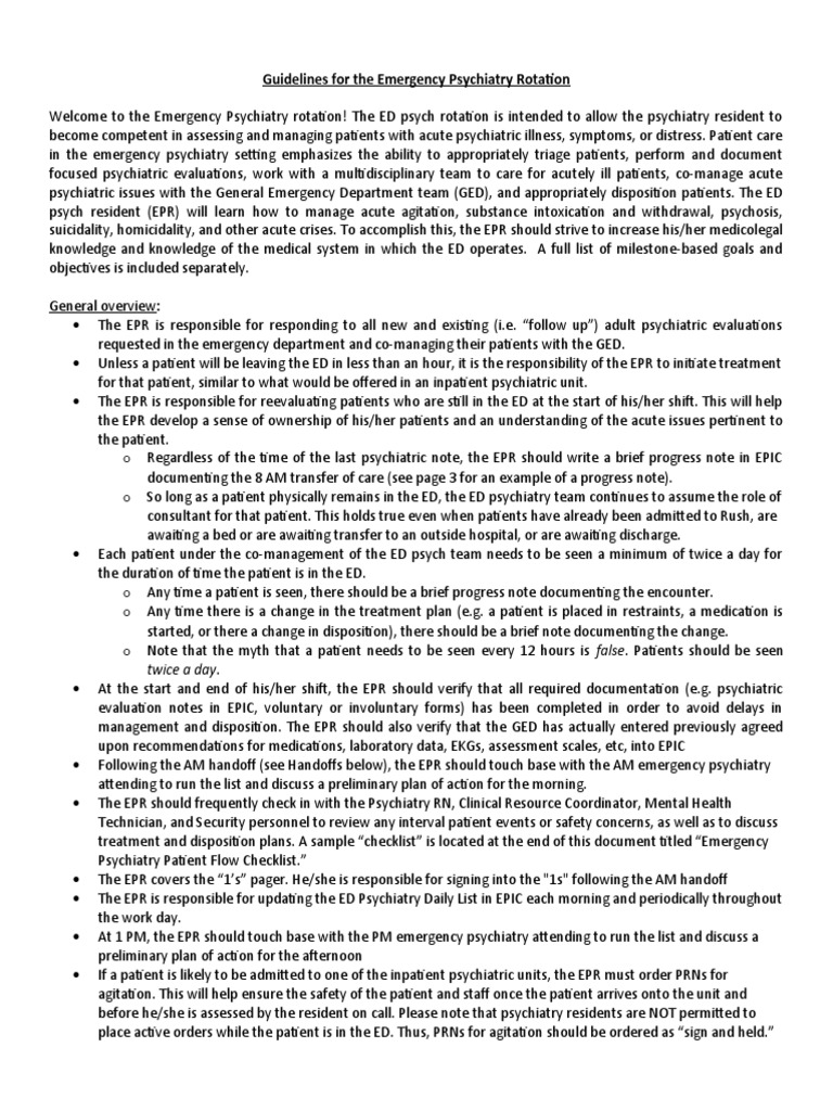 Guidelines For The Emergency Psychiatry Resident (Updated 13120