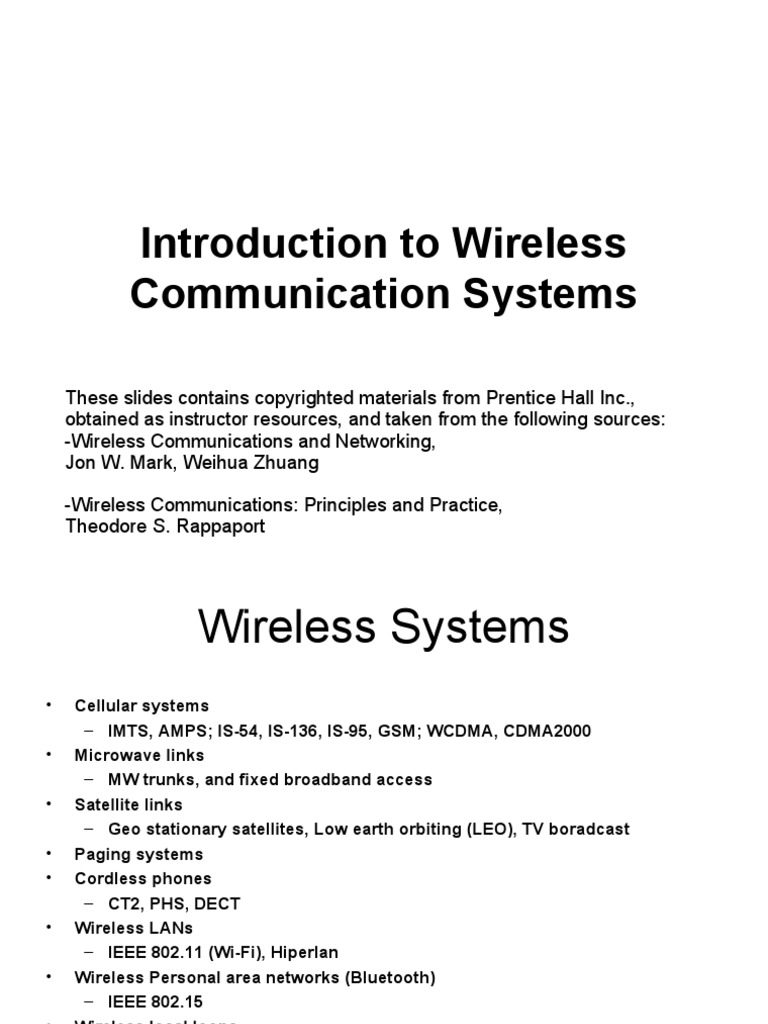Introduction To Wireless Communication Systems PDF Wireless Lan